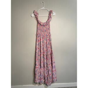 Anthropologie Abel The Label Pink Floral Smocked Tiered Off Shoulder Maxi Dress
